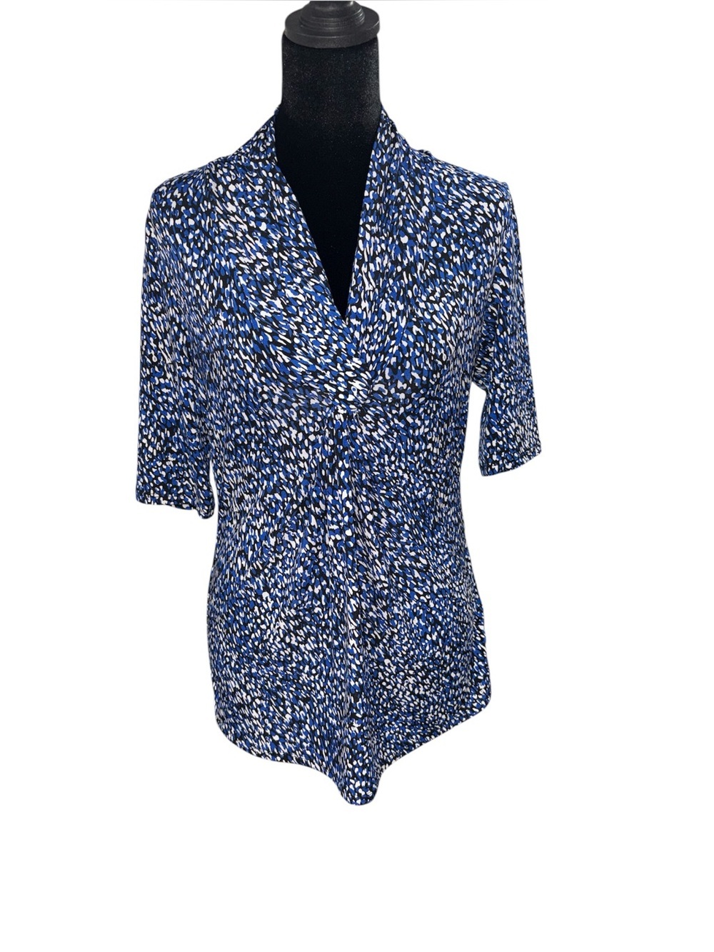 324. Premise Blue Patterned V-Neck Wrap Women's Top Size M